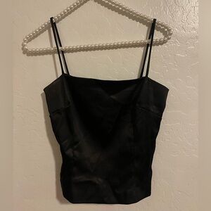 White Moon Black Satin Top Size S